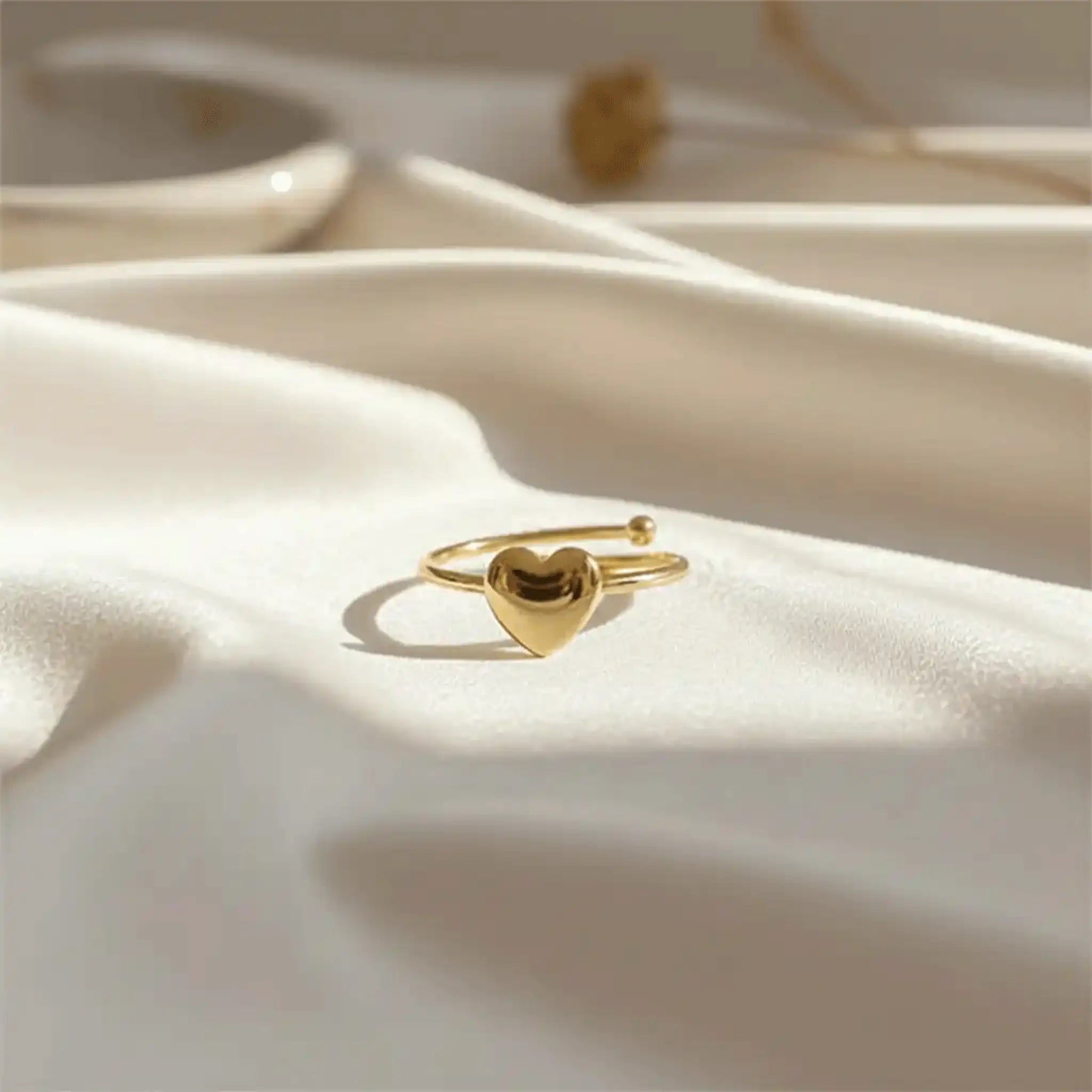 Heart Pop Ring anti-tarnish gold heart ring worn on finger for everyday wear