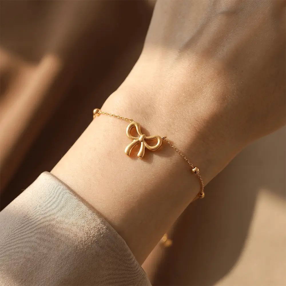 Minimalist Gold Bow Bracelet for Girls and Women