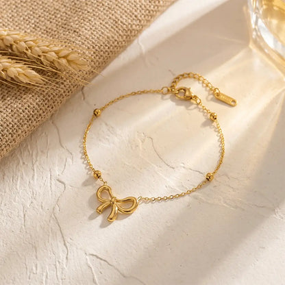 Adjustable Anti Tarnish Bow Chain Bracelet in Gold Finish