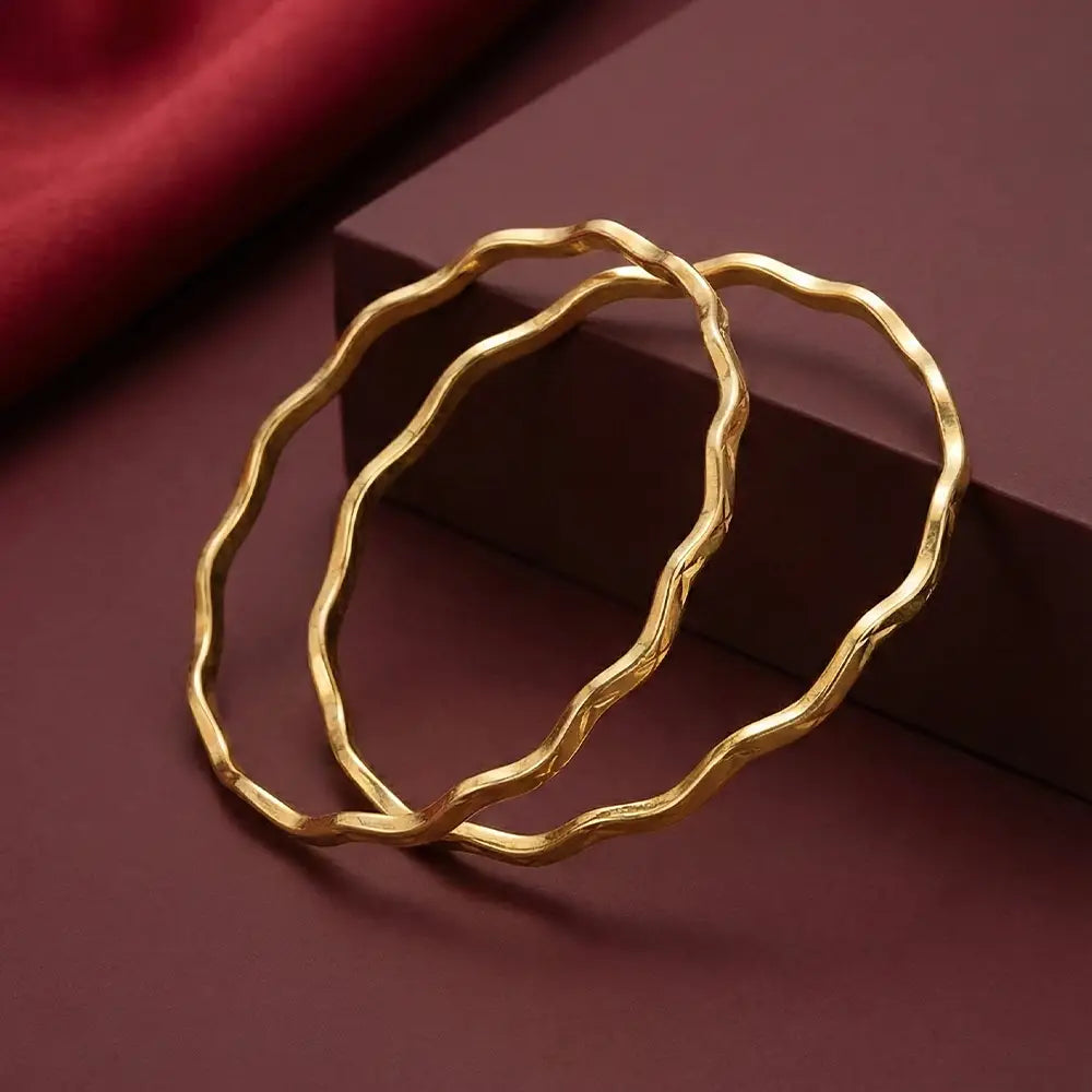 K-A Trends Wave Gold Bangles – Wavy Texture Anti Tarnish Matching Pair