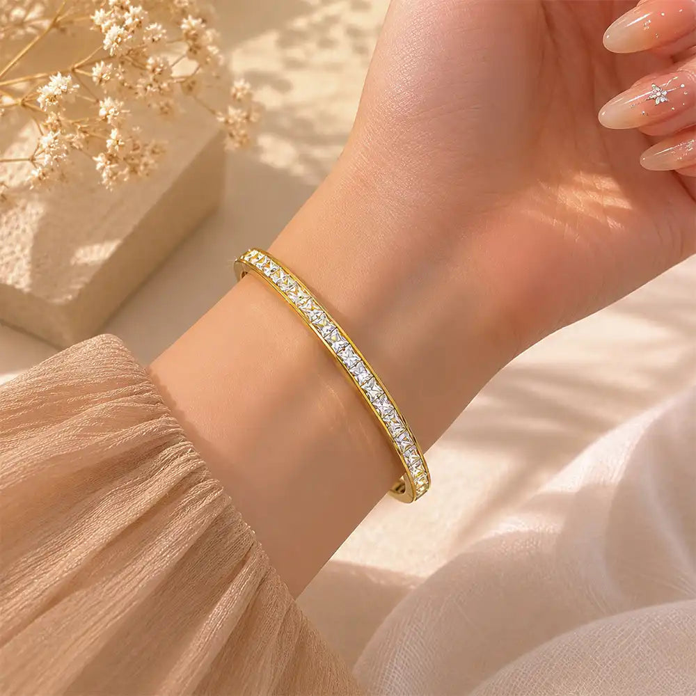 Anti tarnish crystal bangle bracelet for women with minimal luxury styling