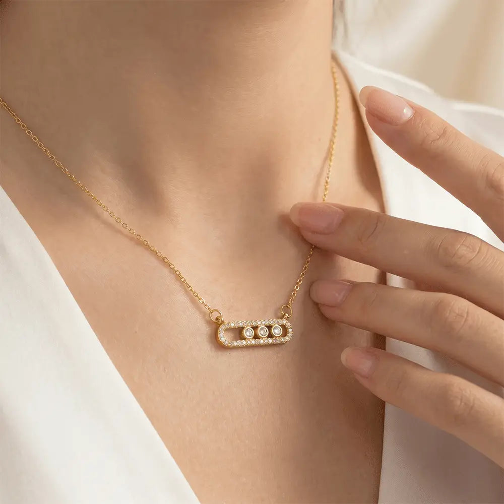 Minimalist women’s gold pendant necklace with crystal accents and delicate anti-tarnish chain by K-A Trends
