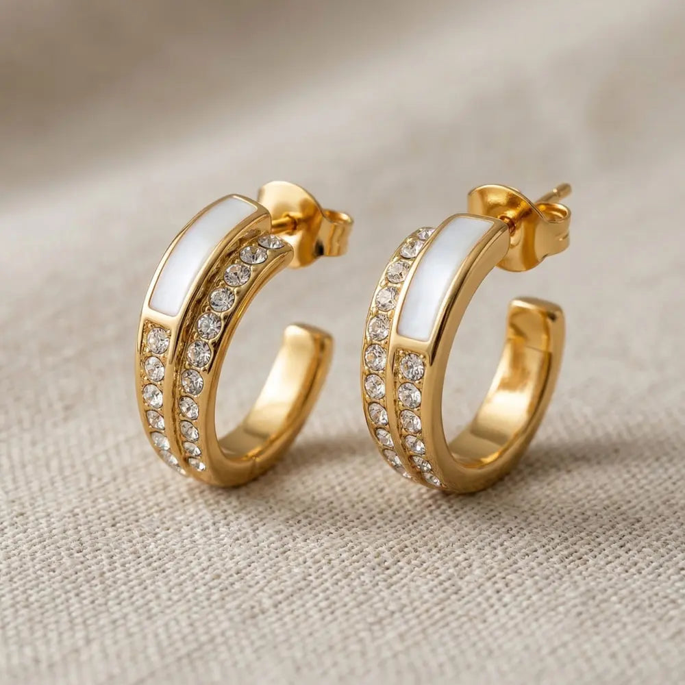 Crystal Panel Hoops - Anti-Tarnish on a beige background