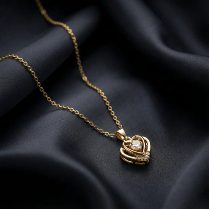 Double Heart Glow Pendant anti-tarnish gold double heart pendant close-up