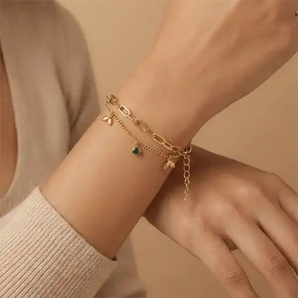 Emerald Leaf Chain Bracelet - Anti-Tarnish