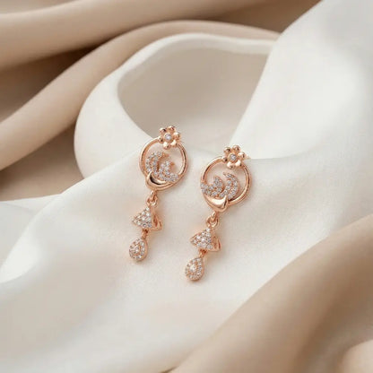 Floral spark AD drop earrings in rose gold finish with cubic zirconia stones, anti tarnish earrings by K-A Trends