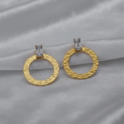 Golden Halo Hoops are lightweight with a trendy hammered texture. 