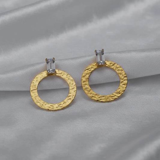 Golden Halo Hoops are lightweight with a trendy hammered texture. 