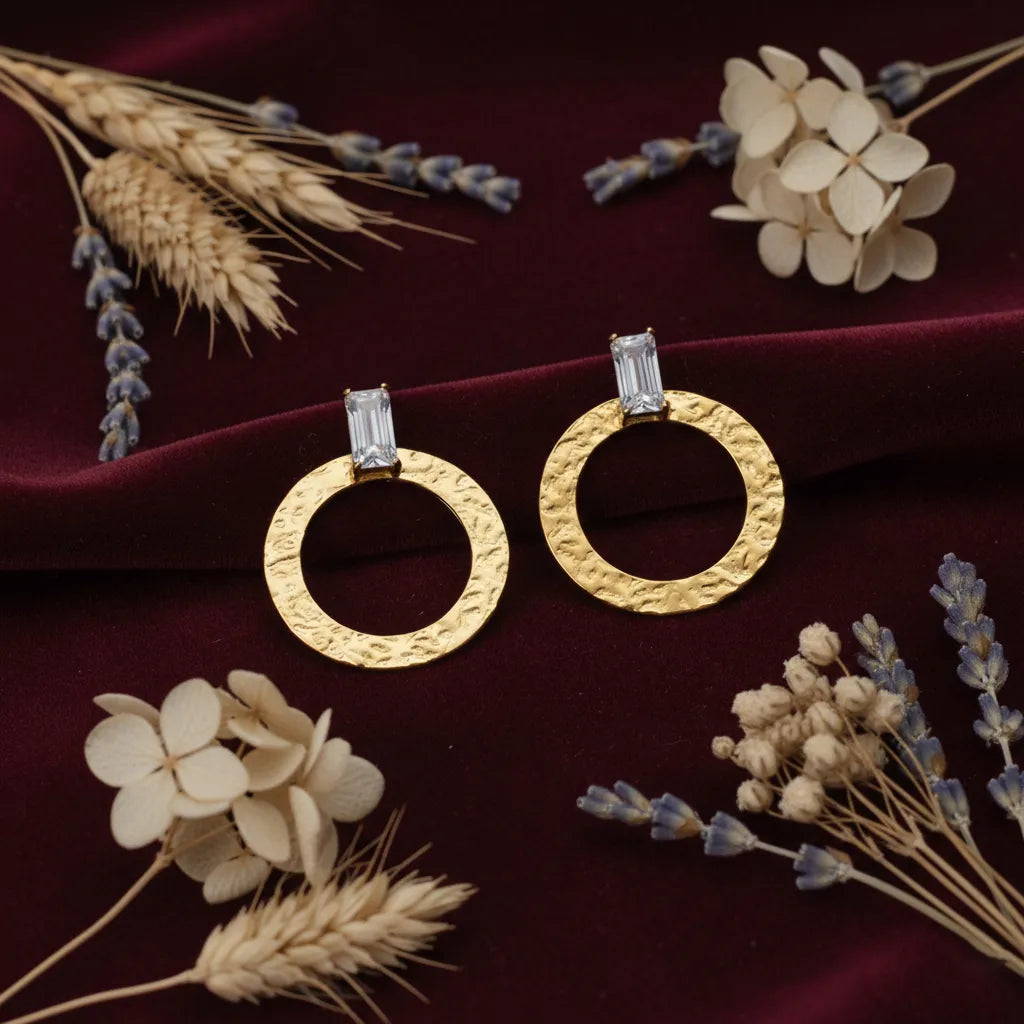 Golden Halo Hoops are lightweight with a trendy hammered texture. 
