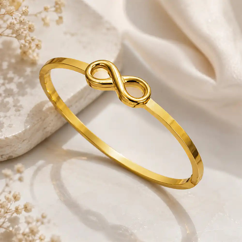 Anti tarnish infinity symbol bangle with premium polished finish
