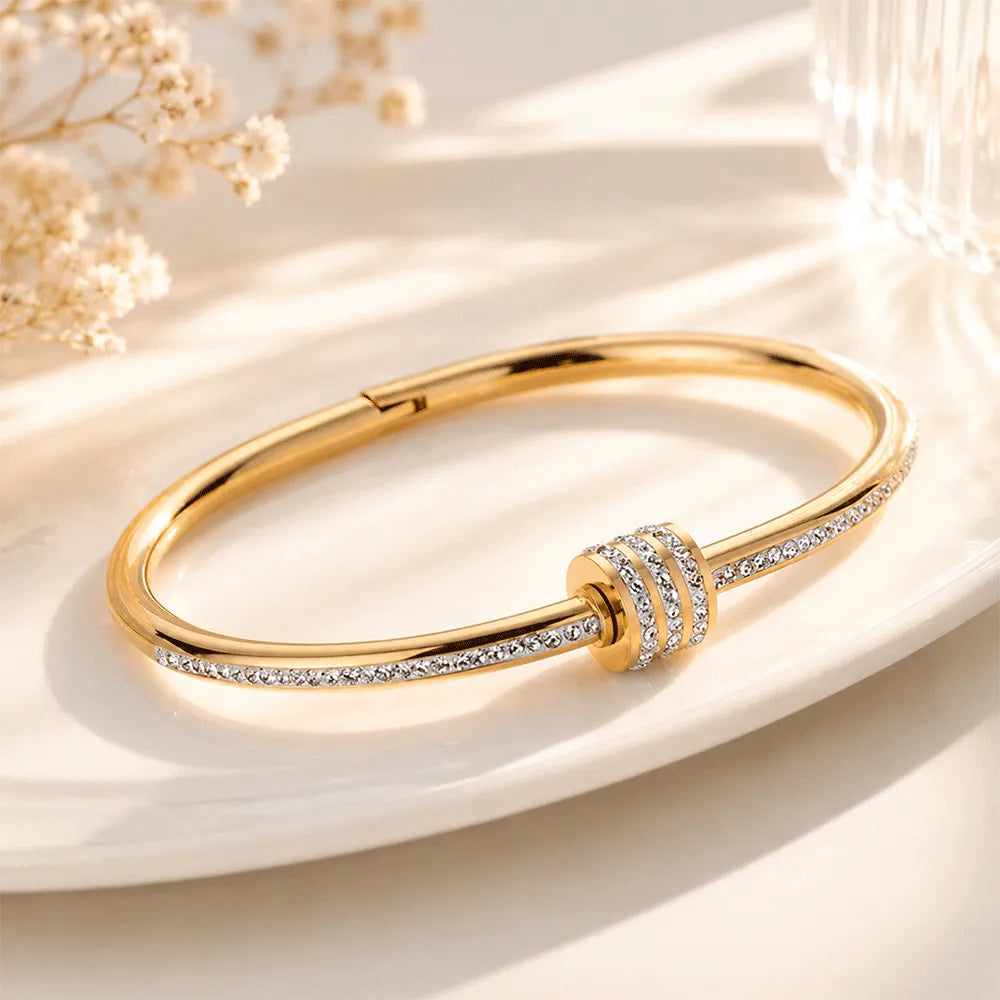 K-A Trends Gold Lock Bracelet with crystal accents and anti-tarnish finish for elegant everyday wear