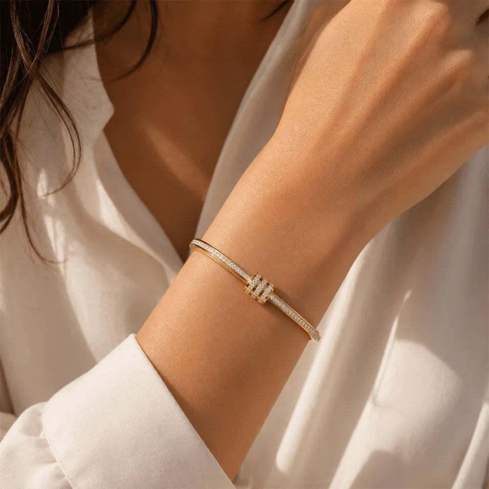 K-A Trends Gold Lock Bracelet worn on wrist