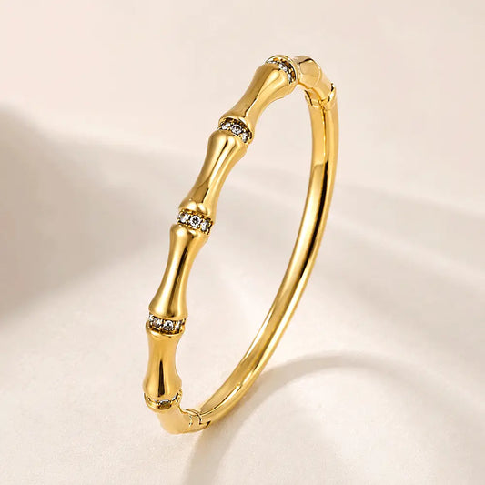 Gold Stone Kada – Gold Bamboo Style Bracelet with Stone Accents on Wrist