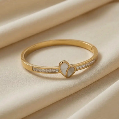 Gold heart bracelet with crystal line detailing on satin fabric, anti-tarnish kada bracelet for women, K-A Trends jewellery