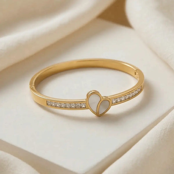 Gold heartline kada bracelet with crystal stones in jewellery box, minimal anti-tarnish jewellery for women, K-A Trends