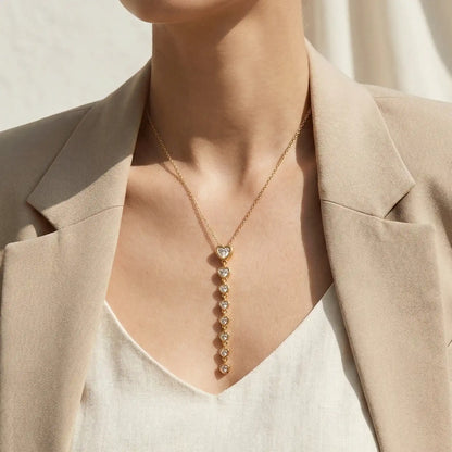 Heart Cascade Pendant anti-tarnish gold heart necklace worn on neck