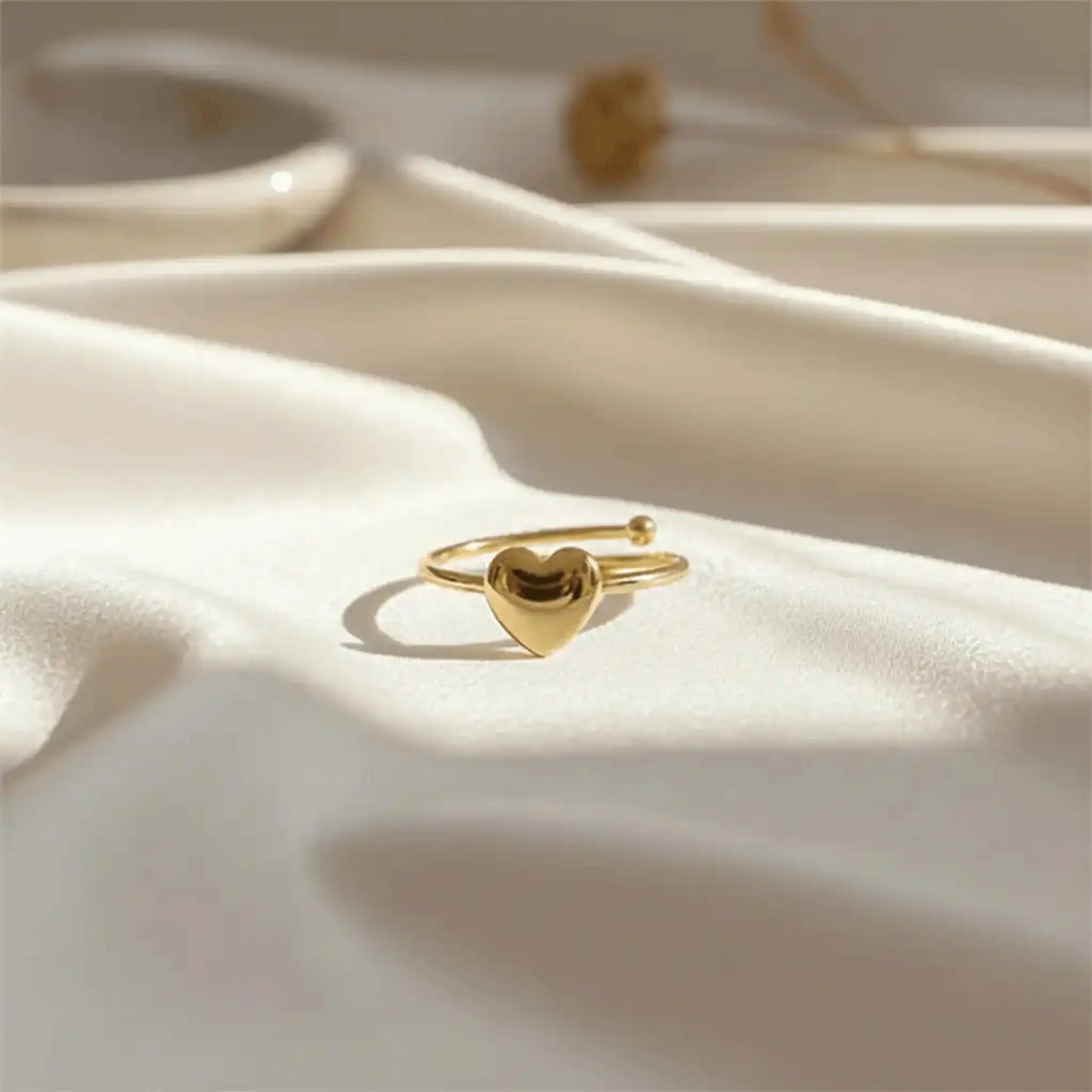 Heart Pop Ring anti-tarnish gold heart ring worn on finger for everyday wear