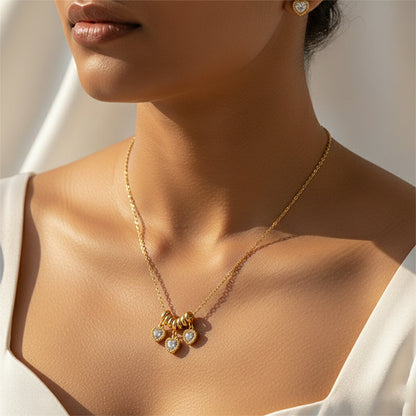 Little Heart Glow Set anti-tarnish gold heart necklace worn on neck