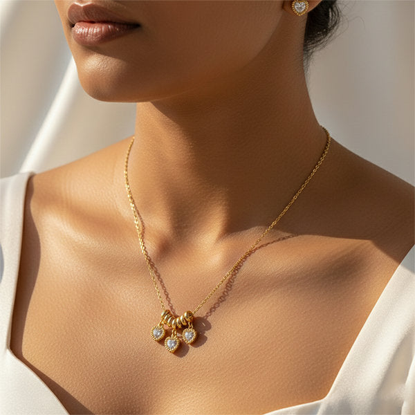 Little Heart Glow Set anti-tarnish gold heart necklace worn on neck