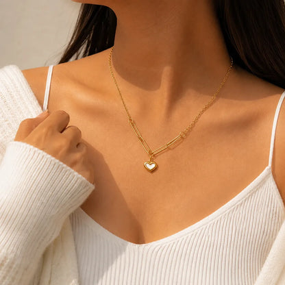 K-A Trends Love Link Heart Pendant Necklace worn on model
