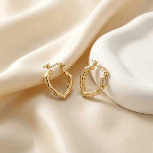 Melted gold hoop earrings with organic texture design, anti tarnish gold hoops by K-A Trends
