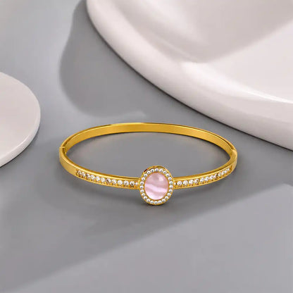 Anti tarnish pink stone bangle bracelet with crystal detailing