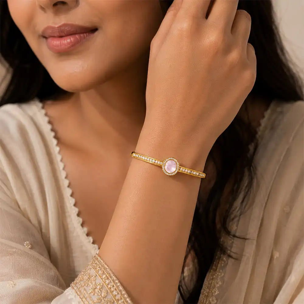 Anti tarnish pink stone bracelet for women with premium minimalist styling