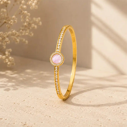 Anti tarnish pink stone bangle bracelet with crystal detailing