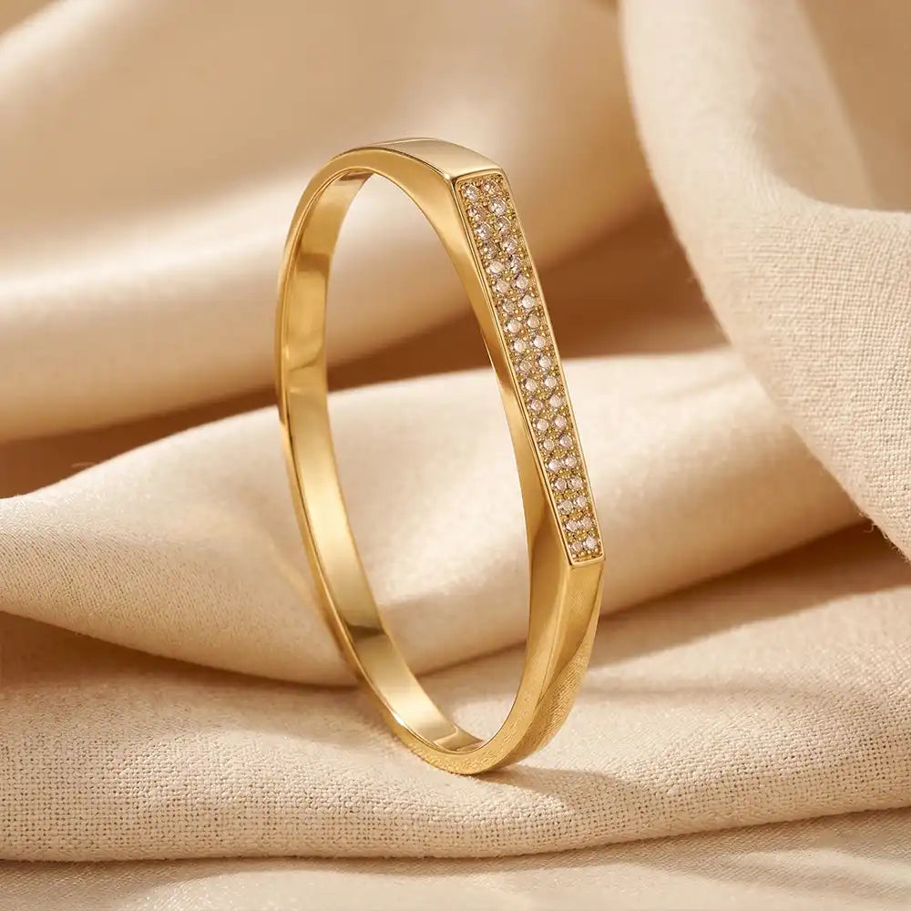 Shimmer Bar Bracelet in Gold Finish with Crystal Studded Design – Anti Tarnish Elegant Minimal Bracelet for Women