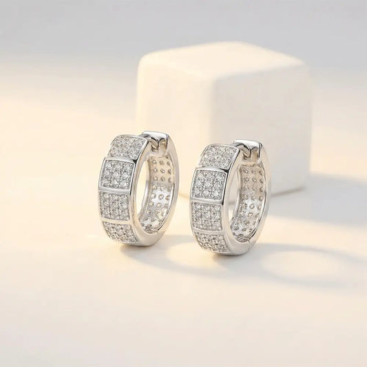 Silver AD bali hoop earrings with crystal pavé design, anti tarnish jewellery for women