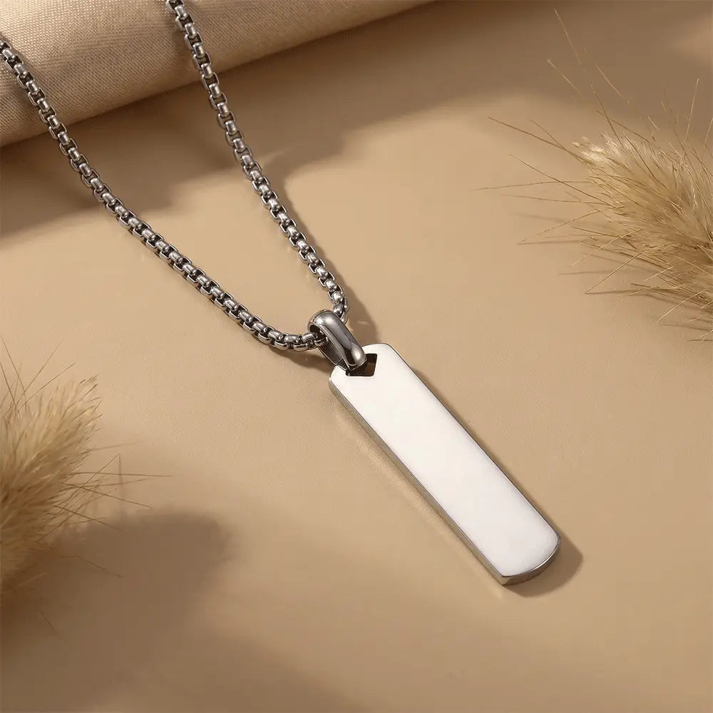 Modern silver bar pendant necklace with sleek stainless steel chain and anti-tarnish finish by K-A Trends
