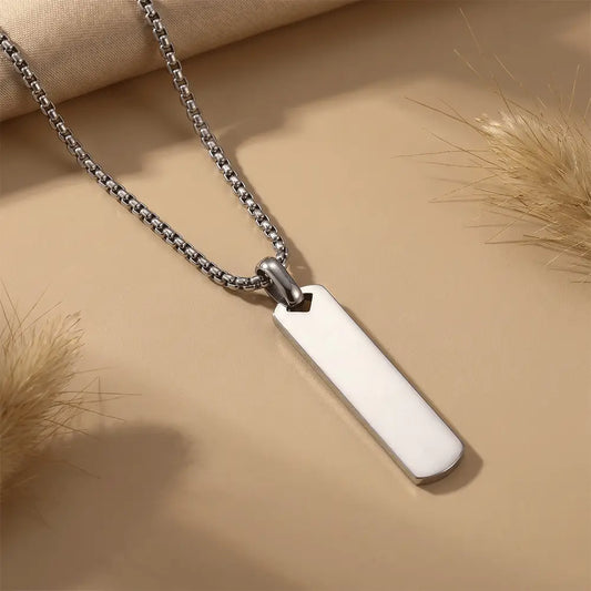Modern silver bar pendant necklace with sleek stainless steel chain and anti-tarnish finish by K-A Trends