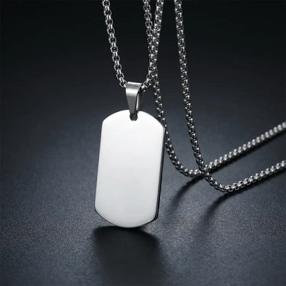 Modern stainless steel silver tag pendant necklace with sleek minimalist chain design from K-A Trends