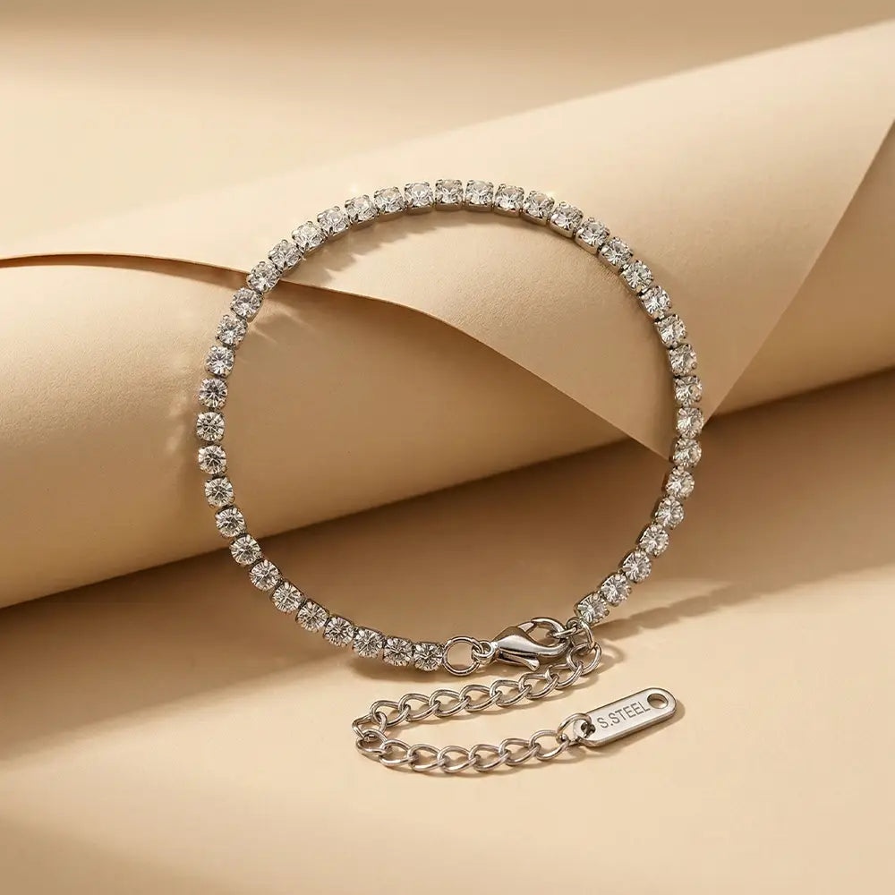 K-A Trends anti tarnish silver tennis bracelet with sparkling cubic zirconia stones premium minimalist jewellery display