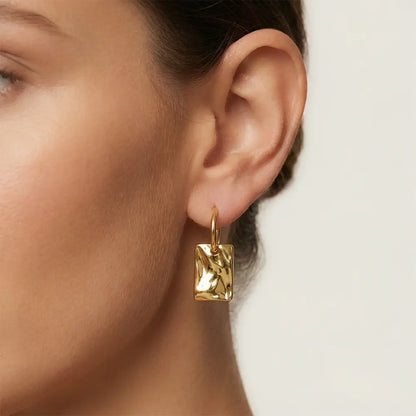 K-A Trends Square Drop Earrings – Anti Tarnish Gold Statement Earrings on Model