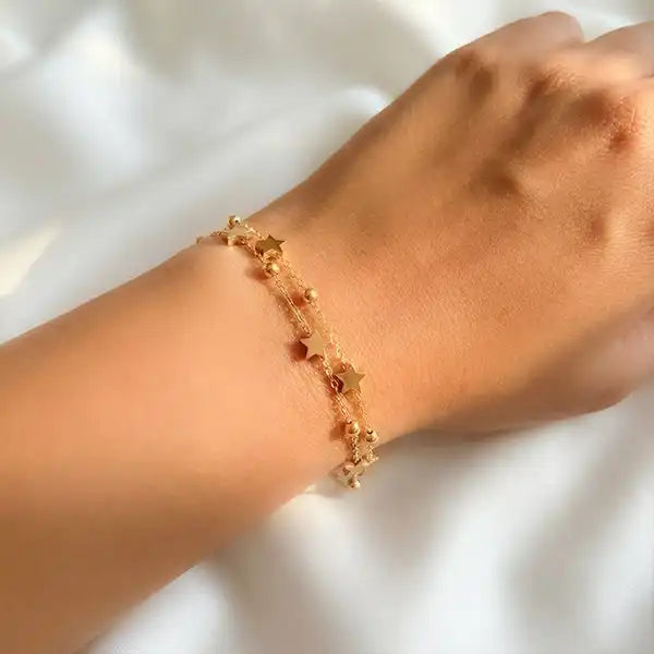 Star Layer Bracelet anti-tarnish gold star charm bracelet worn on wrist