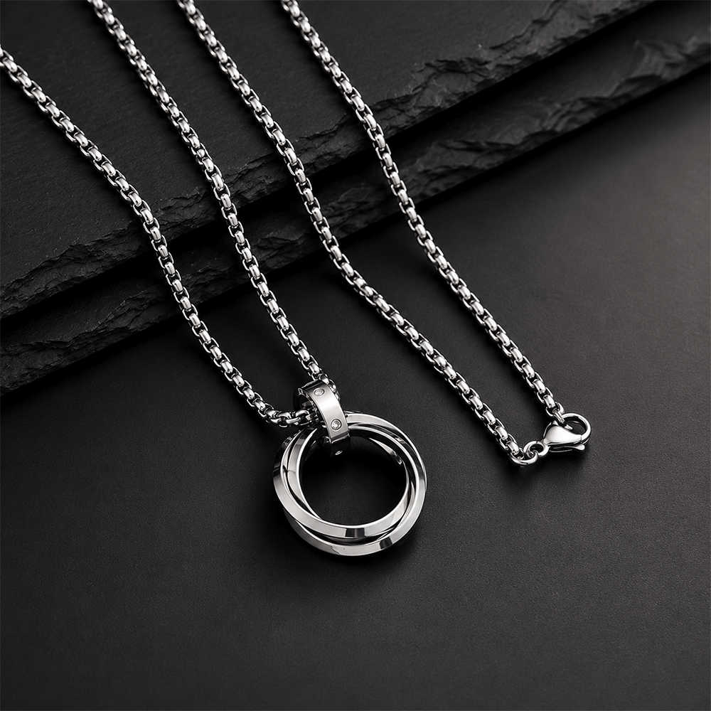 K-A Trends Triple Ring Pendant Anti Tarnish Stainless Steel Necklace Flat Lay Product Shot