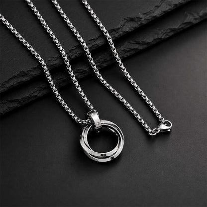 K-A Trends Triple Ring Pendant Anti Tarnish Stainless Steel Necklace Flat Lay Product Shot