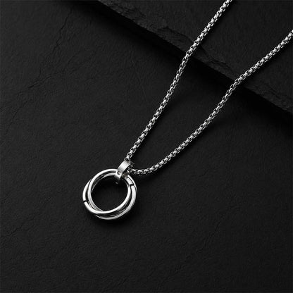 K-A Trends Minimal Triple Ring Pendant Anti Tarnish Silver Necklace Close-Up Product Photography