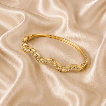 Gold Wave Anti-Tarnish Bracelet on Satin Fabric