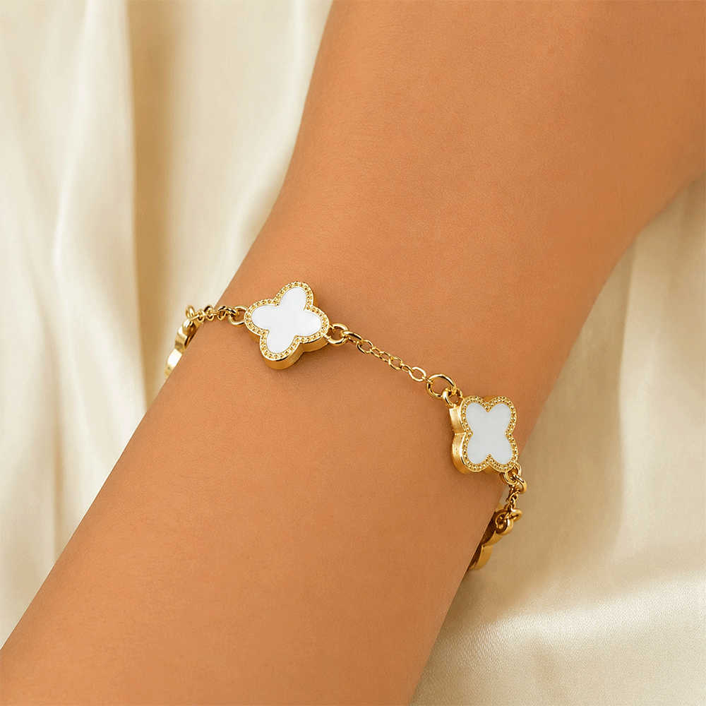 K-A Trends White Clover Anti-Tarnish Bracelet in Gold Finish on Wrist – Premium Stainless Steel Jewellery
