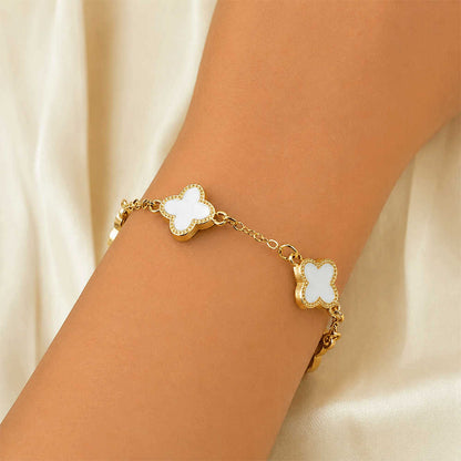 K-A Trends White Clover Anti-Tarnish Bracelet in Gold Finish on Wrist – Premium Stainless Steel Jewellery