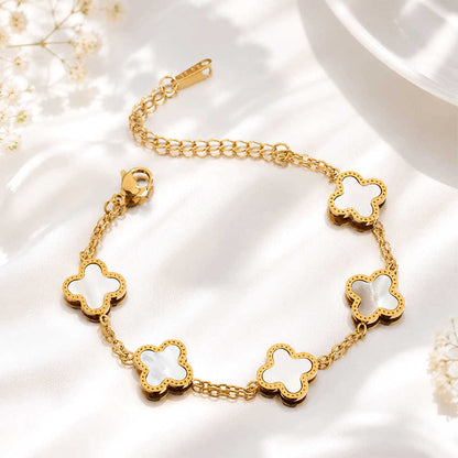 K-A Trends White Clover Anti-Tarnish Gold Bracelet – Luxury Floral Charm Bracelet for Everyday Wear