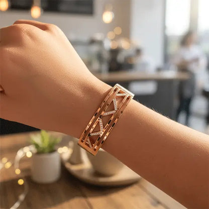 Zigzag Bracelet anti-tarnish geometric bracelet worn on wrist, golden colour bracelet styled for everyday wear