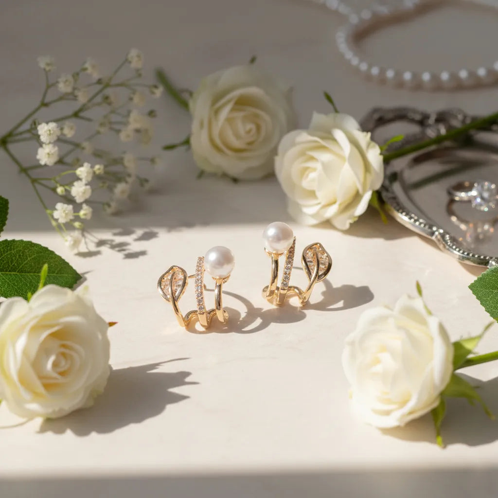 Gold Pearl Studs image 1