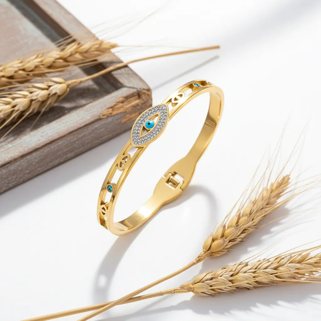 Gold evil eye anti-tarnish bracelet- A symbol of strength and protection.