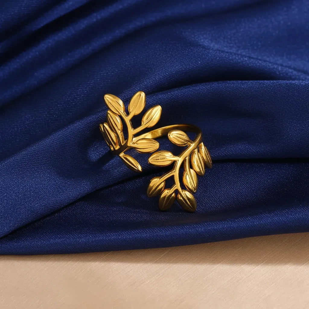 Add anti-tarnish gold leaf ring for a soft, graceful touch to your look