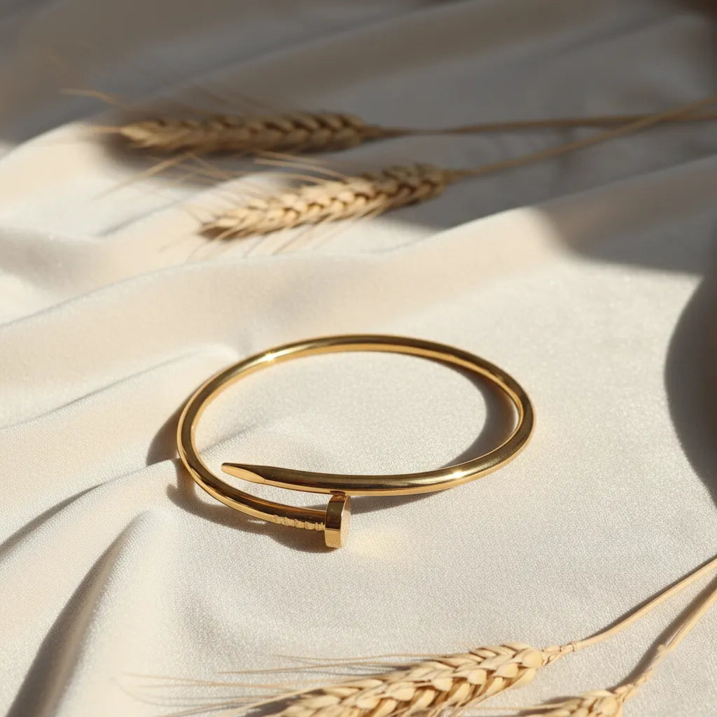 Explore our stylish anti-tarnish Golden Nail Bracelet