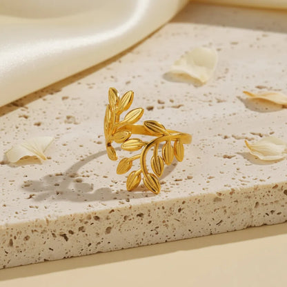 Add anti-tarnish gold leaf ring for a soft, graceful touch to your look