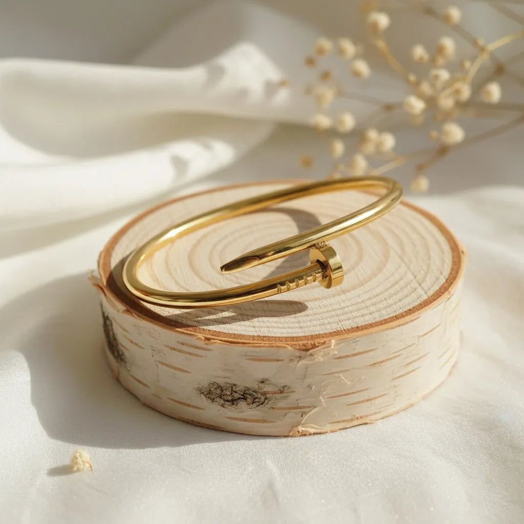 Explore our stylish anti-tarnish Golden Nail Bracelet